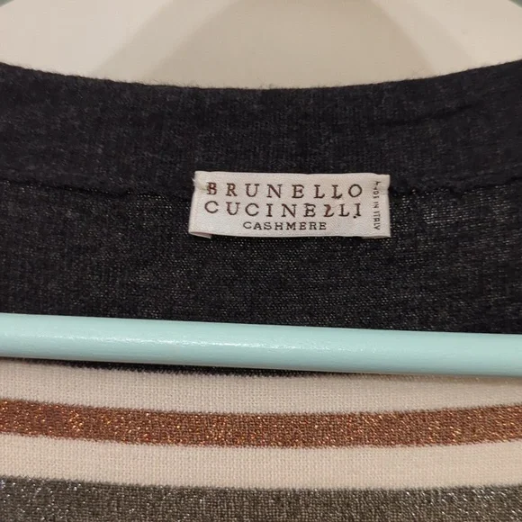 Brunello Cucinelli Cashmere Striped Metallic Cardigan S